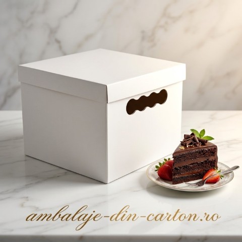 CUTII TORT ALBE CU MANERE SI CAPAC 20x20x18 cm (Pret la 25 buc)