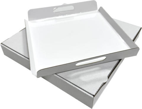 Cutii transport 37x28.5x7.5 cm + Tavi albe cu maner 33x23x2.5 (5) cm