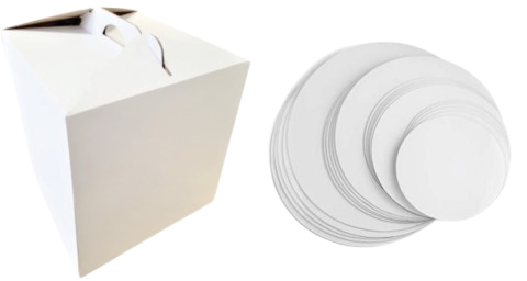 Cutii Tort Evenimente Cu Maner 30x30x25 cm + Discuri D30 Albe (3 mm)