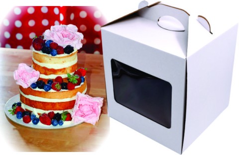 Cutii Tort Evenimente Cu Maner si Display 25x25x30 cm + Discuri D25 Albe (2 mm)