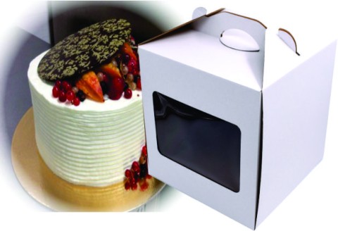 Cutii Tort Evenimente Cu Maner si Display 28x28x30 cm + Discuri D28 Aurii (3 mm)