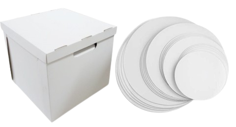 Cutii Tort Evenimente cu capac 30x30x30 cm + Discuri D30 Albe (3 mm)