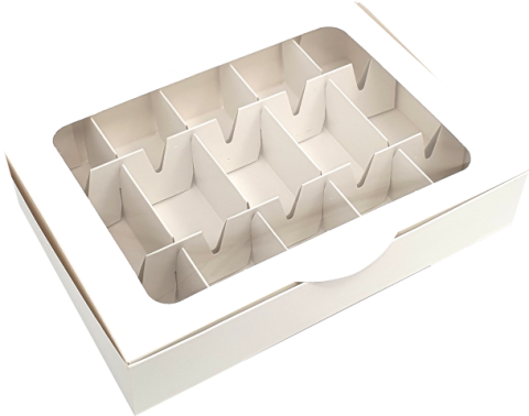 Cutii Albe cu display 26x18x5 si separator 10 buc - prajituri acadele (cake pops)