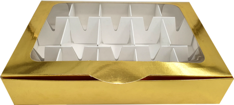 Cutii Aurii cu display 26x18x5 cm si separator 10 buc - prajituri acadele (cake pops)
