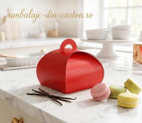 Cutii Macarons Rosii 5.5x5.5x4.5 cm (Pret la set de 100 buc)