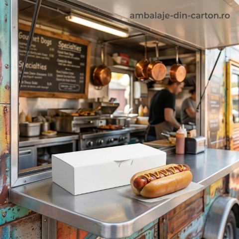 Cutii Hot-Dog 21x6x6 Albe (Pret la 100 buc)