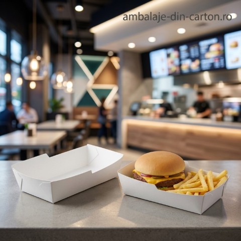 Tavite Fast-Food Albe (Cutie - Corp+Capac) 13.5x9x5x(8) cm (Pret la 100 buc)